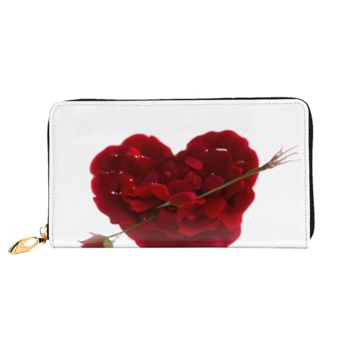 KHDKLXOHZ Stilvolle lange Ledergeldbörse für Damen, herzförmige Blütenblätter, PU-Leder-Geldbörse mit Reißverschluss, Clutch, Handy-Kartenhalter, Kreditkarten-Geldbörse, Münzorganizer, von KHDKLXOHZ