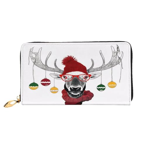 KHDKLXOHZ Stilvolle lange Ledergeldbörse für Damen, lustiger Weihnachts-Hirsch, PU-Leder-Geldbörse mit Reißverschluss, Clutch, Handy-Kartenhalter, Kreditkarten-Geldbörse, Münzorganizer, von KHDKLXOHZ