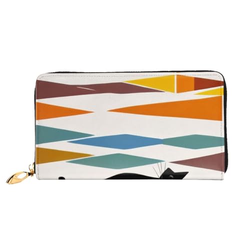 KHDKLXOHZ Stilvolle lange Ledergeldbörse für Damen, moderne Katze, PU-Leder-Geldbörse mit Reißverschluss, Clutch, Handy-Kartenhalter, Kreditkarten-Geldbörse, Münzorganizer, Clutch-Tasche, 3D, von KHDKLXOHZ
