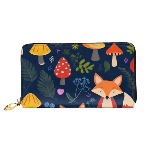 KHDKLXOHZ Stilvolle lange Ledergeldbörse für Damen, niedlicher Fuchs, Blume, PU-Leder-Geldbörse mit Reißverschluss, Clutch, Handy-Kartenhalter, Kreditkarten-Geldbörse, Münzorganizer, Clutch-Geldbörse, von KHDKLXOHZ