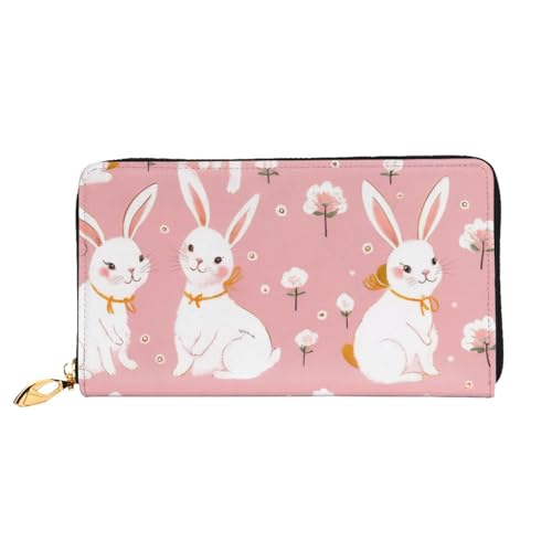 KHDKLXOHZ Stilvolle lange Ledergeldbörse für Damen, niedliches weißes Kaninchen, PU-Leder-Geldbörse mit Reißverschluss, Clutch, Handy-Kartenhalter, Kreditkarten-Geldbörse, Münzorganizer, von KHDKLXOHZ