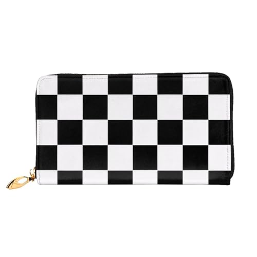 KHDKLXOHZ Stilvolle lange Ledergeldbörse für Damen, schwarz-weiß kariert, PU-Leder-Geldbörse mit Reißverschluss, Clutch, Handy-Kartenhalter, Kreditkarten-Geldbörse, Münzorganizer, Clutch, Geldbörse, von KHDKLXOHZ