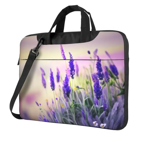 Ultradünne Laptoptasche mit Schulterriemen, 39,6 cm (15,6 Zoll), mit Lavendelblüten-Druck, wasserdichte Computerhülle für Laptops mit einer Größe von 33, 35,6 cm, 39,6 cm, tragbare Aktentasche von KHDKLXOHZ
