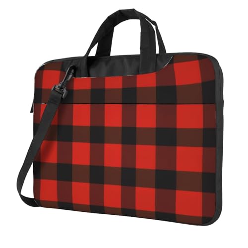 Ultradünne Laptoptasche mit Schulterriemen, wasserdicht, für Laptops mit 33 - 35,6 cm (13 - 14 - 15,6 Zoll), kariert, Rot und Schwarz, tragbare Aktentasche, Kuriertasche für Damen und Herren, 3D, 13 von KHDKLXOHZ