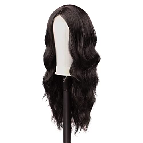 Refrescante lose gewellte Perücke, Lace-Front-Perücke mit mittlerem Pony, modisch, weiches Stirnband, synthetische Perücken für Damen, 65 cm, kostenloses Haarnetz, verstellbar von KHDONT