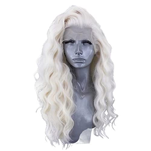 Refrescante weiße Perücke, tief gelockt, gewellt, für Damen, Lace-Front-Perücken für den täglichen Gebrauch, Party, modisch, natürlich aussehendes Stirnband, synthetische Perücke, verstellbar von KHDONT