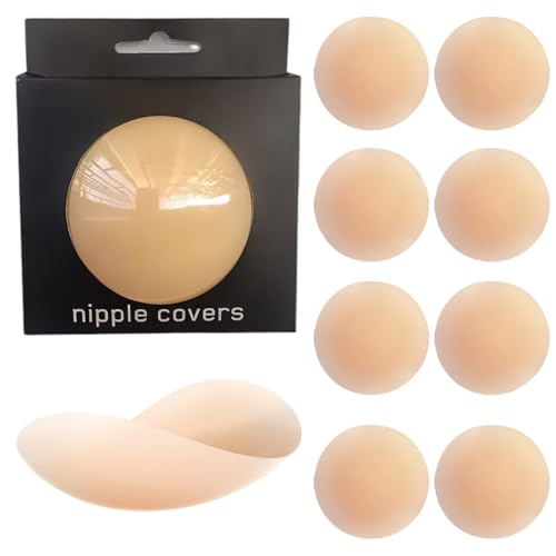 KHDULQ 4 Paar Nippelpads-Dünne Damen Nippel Covers，Wiederverwendbar Brustwarzenabdeckung Waschbar-Dünne Selbstklebende Brustwarzen Nippelabdeckung aus Hypoallergenem Silikon [8 cm] Mit Box von KHDULQ
