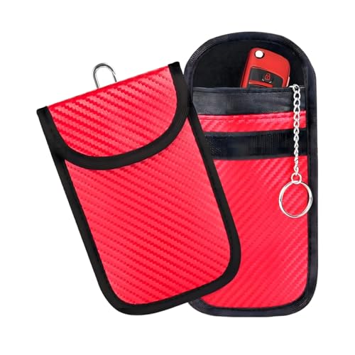KHGUZ Faraday-Taschen für Schlüsselanhänger, Kohlefaser, RFID-Signalblockierung, Diebstahlschutz, Signalabschirmung, Schutztasche, universell für SUV, Limousine, LKW, Rot, 2 Stück KHGUZ Faraday-Taschen für Schlüsselanhänger, Kohlefaser, RFID-Signalblockierung, Diebstahlschutz, Signalabschirmung, Schutztasche, universell für SUV, Limousine, LKW, Rot, 2 Stück von KHGUZ