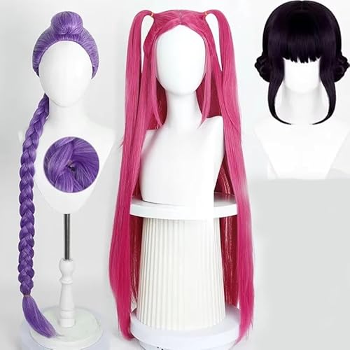 Anime Hunter X Cosplay Perücken für Mädchen, Demo Hunt Ruumi Miira Zooey Geflochtene Halloween Kostüm Haar Accessoire, lange gerade Perücke Pink rosa lila Haar Erwachsene (Zoey) von KHHK