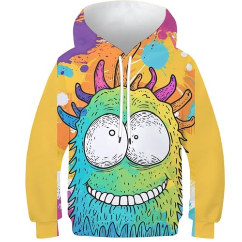 Cartoon Monster Jungen Mädchen Hoodies 3D Cool Hoody Lustige Pullover Sweatshirts Langarm Kapuzenpullover 13-15Y von KHHKJBVCE
