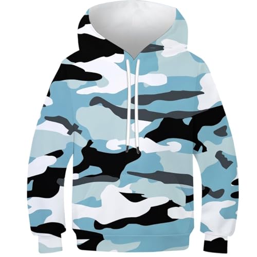 KHHKJBVCE Camouflage Teenager-Kapuzenpullover, Unisex, Neuartige Kinder-Kapuzenpullover, 3D-gedruckt, Niedliches Muster, Lässig, Modisch, Kapuzenpullover Mit Taschen 7-9Y von KHHKJBVCE