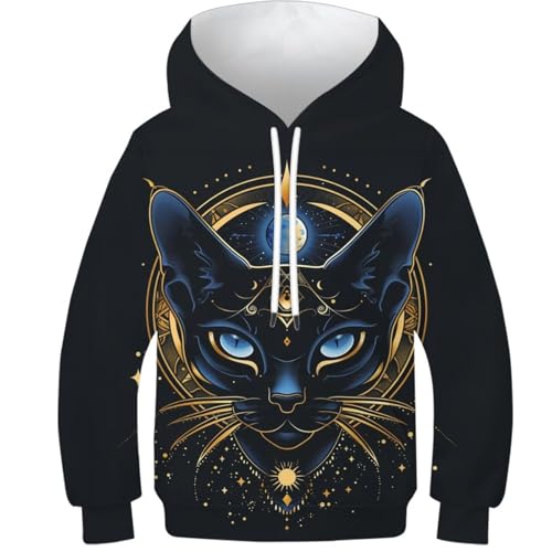 KHHKJBVCE Cat 3D-Kapuzenpullover Für Kinder, Sportanzug, Neuartiger Süßer Druck, Freizeitmode Für Kinder, Kapuzenpullover, Langarm-Sweatshirt Mit Tasche 12-14Y von KHHKJBVCE