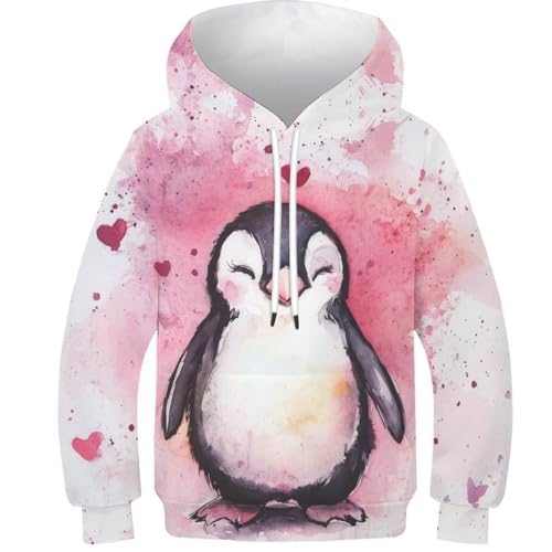 KHHKJBVCE Cute Little Penguin 3D-Kapuzenpullover Für Kinder, Unisex-Pullover, 3D-gedruckt, Einzigartiges Druckmuster, Hübsche Modische Kapuzenpullover Mit Taschen 8-10Y von KHHKJBVCE