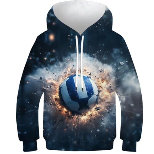 KHHKJBVCE Football Jungen Mädchen 3D Hoodie Freizeit Cool Unisex Kinder Kapuzenpullover Langarm Pullover Kapuzenpullover Sweatshirt Mit Taschen 10-12Y von KHHKJBVCE