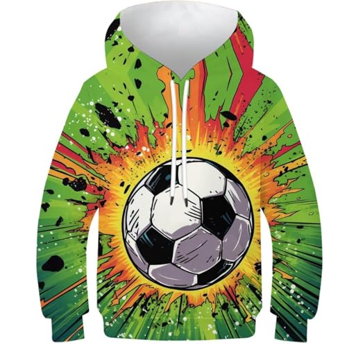 KHHKJBVCE Football Jungen Mädchen Hoodies 3D Kinder Hoody Gedrucktes Muster Einzigartige Lustige Pullover Sweatshirts Langarm Bequeme Freizeit Kapuzenpullover Mit Tasche 6-7Y von KHHKJBVCE