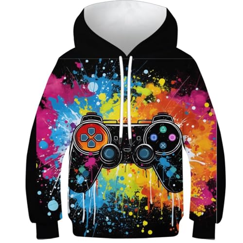 KHHKJBVCE Game Herren-Kapuzenpullover, 3D-gedrucktes Grafik-Sweatshirt, Sportlich, Atmungsaktiv, Modischer Pullover Mit Langen Ärmeln Und Taschen 10-12Y von KHHKJBVCE