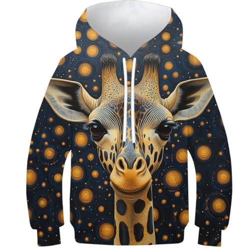 KHHKJBVCE Giraffe Unisex Jungen Hoodies 3D Kinder Lustig Bedruckter Pullover Kapuzenpullover Taschen 8-10Y von KHHKJBVCE