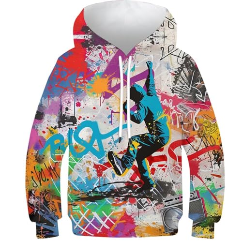 KHHKJBVCE Graffiti Hoodie Teenager Sweatshirt 3D Druck Lebendige Tier Grafik Pullover Lange Ärmel Tasche 10-12Y von KHHKJBVCE