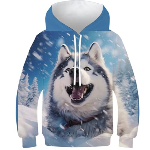 KHHKJBVCE Husky Jungen Mädchen Hoodies 3D Kinder Hoody Gedrucktes Muster Einzigartige Lustige Pullover Sweatshirts Langarm Bequeme Freizeit Kapuzenpullover Mit Tasche 9-11Y von KHHKJBVCE