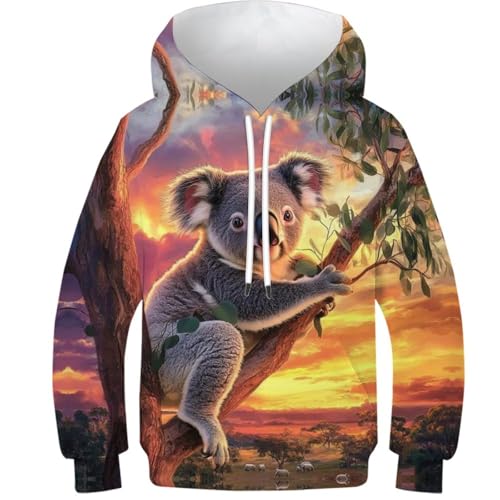 KHHKJBVCE Koala Jungen Mädchen Hoodie 3D Kinder Hoodies Bequeme Freizeit Farbiger Druck Teenager Hoodie Kinder Langarm Kapuzenpullover Pullover Mit Tasche 7-9Y von KHHKJBVCE
