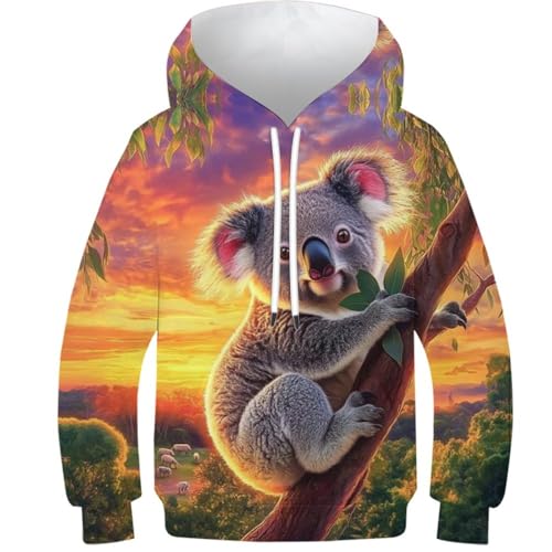 KHHKJBVCE Koala Jungen Mädchen Hoodies 3D-Druck Hoody Lustige Pullover Sweatshirts Langarm Hübsche Mode Kapuzenpullover Mit Tasche 8-10Y von KHHKJBVCE