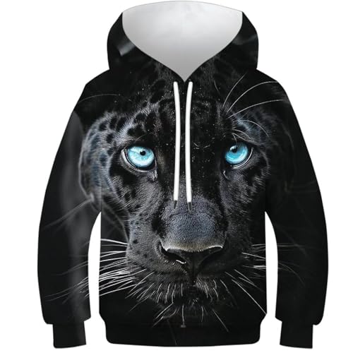 KHHKJBVCE Leopard Kinder-Kapuzenpullover Für Jungen Und Mädchen, Pullover Mit Kapuze, Lustig, Cool, Langärmlig, Leicht 10-12Y von KHHKJBVCE