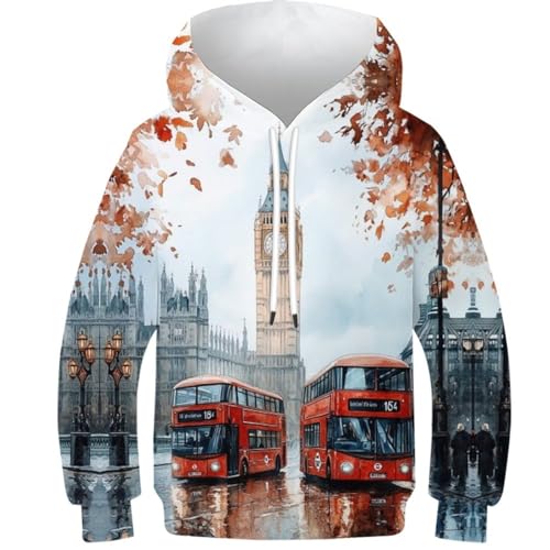 KHHKJBVCE London Bus Kapuzenpullover Für Jungen Und Mädchen, Lustiges, Neuartiges Pullover-Sweatshirt, Weihnachten, Teenager-Jungen-Geschenke 7-9Y von KHHKJBVCE