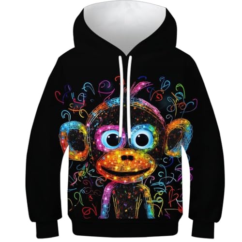 KHHKJBVCE Monkey Teen Hoodie Neuartiger 3D-Druck Gedrucktes Muster Unisex Kinder Bequemer Freizeit-Hoodie Langarm-Pullover-Hoodie-Sweatshirt Mit Taschen 7-9Y von KHHKJBVCE
