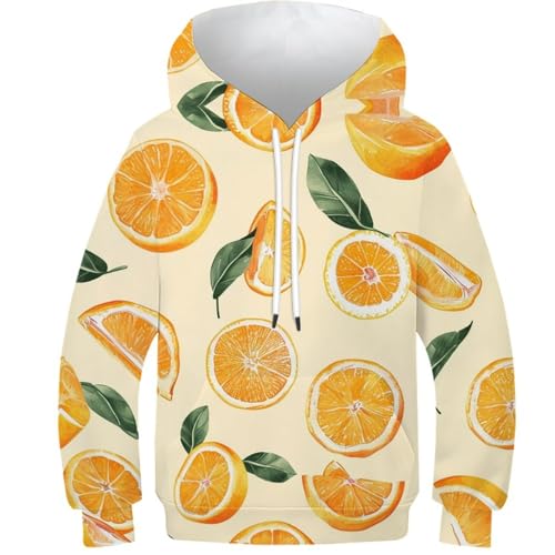 KHHKJBVCE Orange 3D-Kapuzenpullover Für Kinder, Unisex-Kapuzenpullover, Neuartige, Niedliche Kapuzenpullover Mit Grafischem Druckmuster, Bequemes Freizeit-Pullover-Sweatshirt Mit Taschen 8-10Y von KHHKJBVCE
