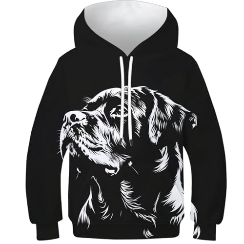 KHHKJBVCE Rottweiler Modische 3D-Bedruckte Langarm-Pullover-Hoodies Für Teenager, Jungen Und Mädchen, Kapuzenpullover Mit Tasche 11-13Y von KHHKJBVCE