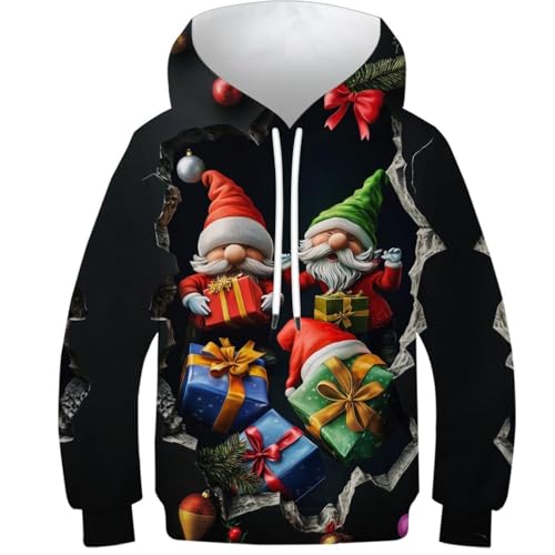 KHHKJBVCE Santa Claus 3D-Kapuzenpullover Für Kinder, Lustiger Pullover Für Kinder, Cooles Langarm-Kapuzenshirt Mit Tasche 8-10Y von KHHKJBVCE