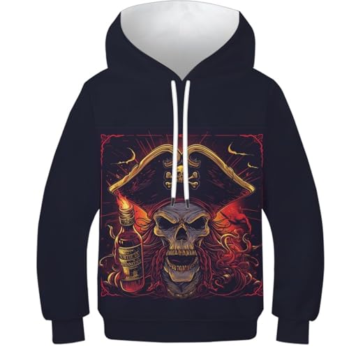 KHHKJBVCE Skull Pirates Jungen Mädchen Hoodies Kinderpullover Langarm Pullover Kleinkind Kapuzenoberteil 3D-gedrucktes Sweatshirt Lustige Kleidung Mit Tasche 8-10Y von KHHKJBVCE