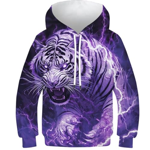 KHHKJBVCE Tiger Unisex 3D Kinder Hoodies Cool Lightning Graphic Hoody Fleece Pullover Kapuzenpullover 8-10Y von KHHKJBVCE