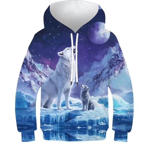 Wolf 3D-Kapuzenpullover Für Kinder, Herbst Und Winter, Jungen- Und Mädchen-Kapuzenpullover, Bedrucktes Muster, Einzigartige Lustige Pullover-Sweatshirts, Lange Ärmel, Bequeme Freizeit-Kapuzenpullover, von KHHKJBVCE