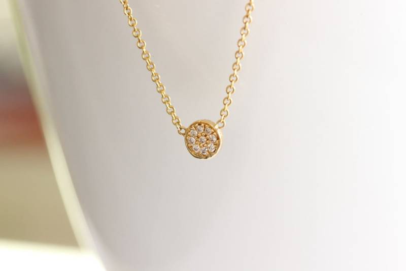 14K Solid Gelb Gold Diamant Pave Halskette 14K Solid Gelb Gold Diamant Pave Halskette von KHIMJEWELRY