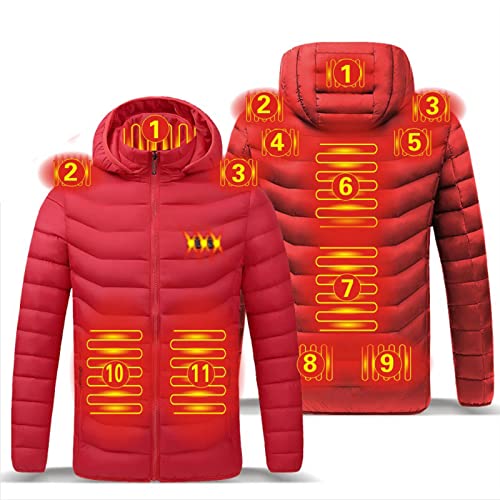 Heizjacke Herren Beheizbare Jacke Wasserdicht Winddicht Warm Softshell Winterjacke Heizung Drei Steuerung Elf Zonen Heizung Männer und Frauen mit der Gleichen Kapuze Beheizte Baumwolljacke Jacke von KHIRVWL