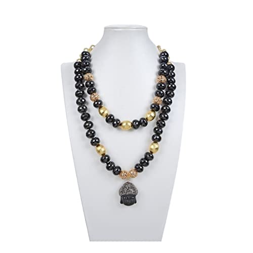 Jewelry Natural 2 Rows Black Onyx Rondelle Buddha Chain Buddhist Statues Pendant Necklace 21inch for Frauen erfüllen KHgIzRdY von KHIRY