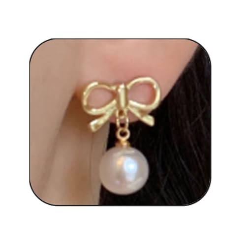 Schleife Perlenohrringe für Frauen Perlenschleife Ohrringe Niedliche Perlenohrringe Schleife baumeln Ohrringe Perle Creolen von KHKINDPRO