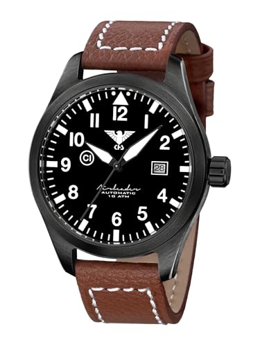 KHS Airleader Black Steel Automatic KHS.AIRBSABLA.LB5 Büffel-Lederband braun mit weißer Naht von KHS