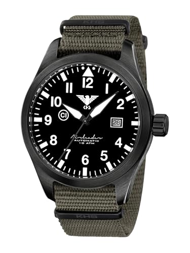 KHS Airleader Black Steel Automatic KHS.AIRBSABLA.NSGO mit Natoband Steingrau-Oliv von KHS