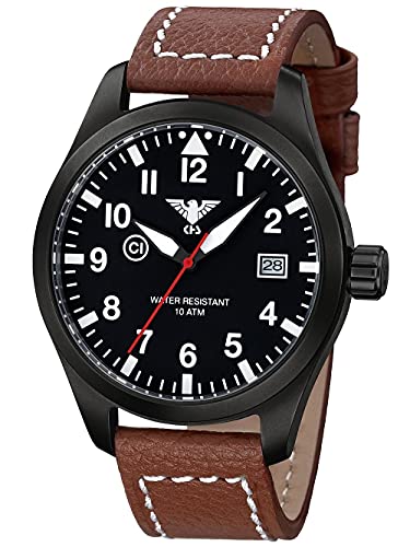 KHS Airleader Black Steel mit Büffel-Lederband Braun Brown KHS.AIRBS.LB5 von KHS