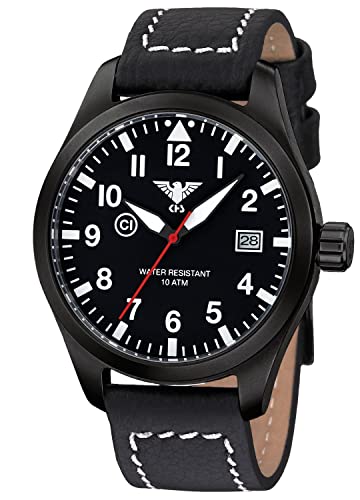 KHS Herrenuhr Airleader Black Steel Büffellederband Schwarz AIRBS.LBB von KHS