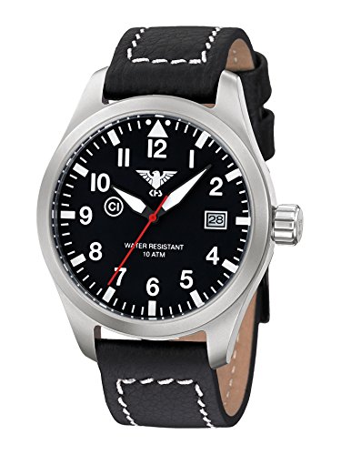 KHS Herrenuhr Airleader Steel Büffellederband Schwarz AIRS.LBB von KHS