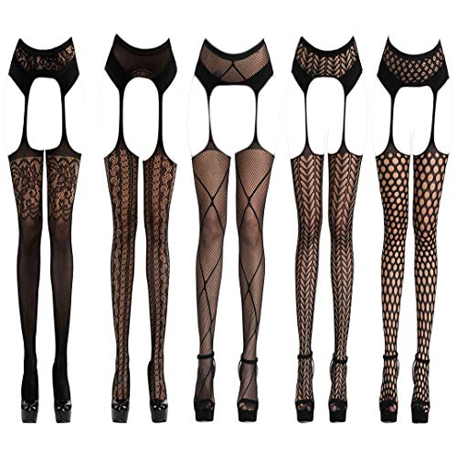 KHUFUZI Damen 5 Styles Pack Strümpfe Strapsen Enge High Waist Fishnet Dessous Geschenk für Freundin von KHUFUZI