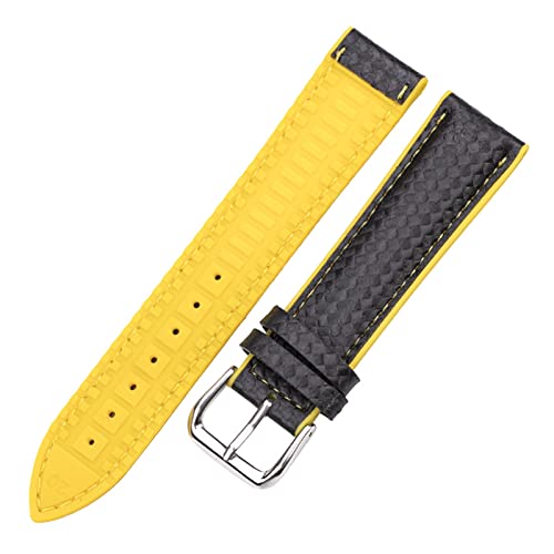 KHYTEBV Neu Leder + Gummi Uhrenarmbänder Frauen Männer Gelb Orange Schwarz 18 20 22mm Uhr Band Strap Armband mit Pin Schnalle von KHYTEBV