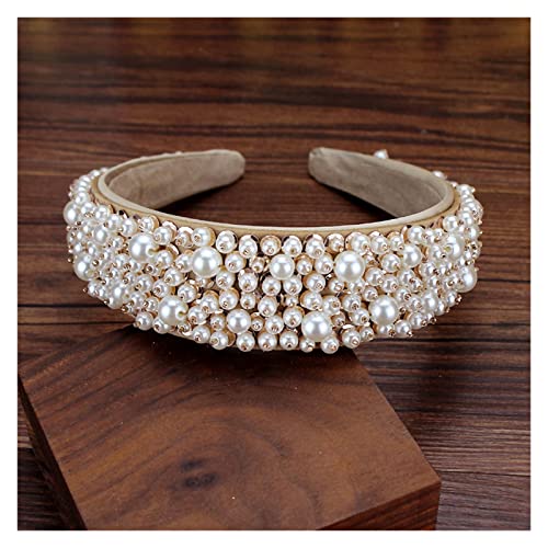 KHYYHA Handgemachter Braut Haarreif Elegant Voll Beige Perlen Stirnband Damen Haarband Trendy Mädchen Haarschmuck von KHYYHA