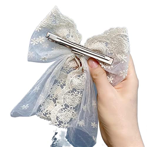 Kopfbedeckung, Damen-Stirnband, Braut-Kopfschmuck, Prinzessin, Wind, Spitze, Schleife, Haarnadel, lange Luftschlange, oberer Clip, Haarnadel, süße Haar-Accessoires, Flut, beige Federklammer (Color : von KHYYHA