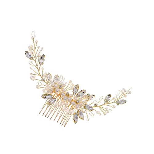 Perlenkamm, dekorative Haarspangen, Brautaccessoires, Gold-Kopfschmuck, 1 Stück, Damen-Haarkamm, Perlen-Braut-Seitenkämme, Hochzeit, Perlen-Kopfschmuck, Hochzeits-Haarschmuck, Braut-Kopfschmuck, Hanfu von KHYYHA