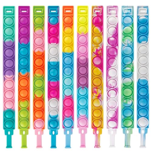 10 Stück pop it armband kinder,Pop Bubble Fidget Armband, Anti Stress Bubble Fidget Armband Spielzeug, Simple Dimple Fidget Toy Armband,für Kinder Jungen Mädchen Anti-Angst(Mehrfarbig) von KHYYQUA