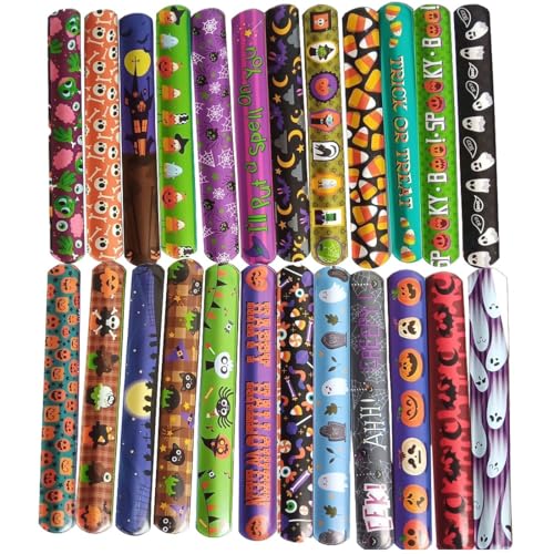 24 Schnapparmband Kinder,Halloween Snap Armbänder,Slap Armbänder Mitgebsel Kindergeburtstag,Kindergeburtstag Junge Mädchen Mitbringsel Schnapparmbänder Set von KHYYQUA